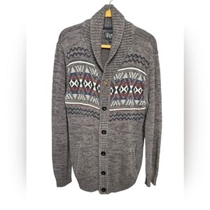 Retrofit Fisherman Button Up Long Sleeve Cardigan Sweater Fair Isle Large